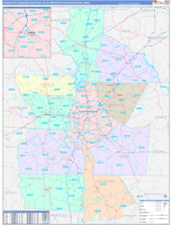 Charlotte-Concord-Gastonia Metro Area Wall Map Color Cast Style 2024